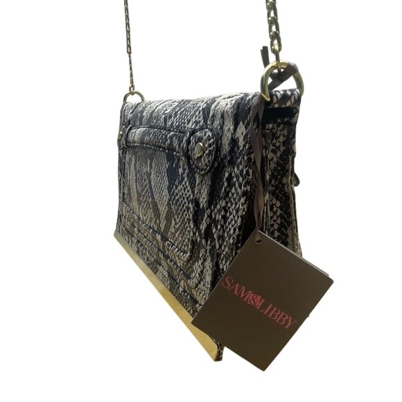 Sam & Libby Sand Snake Print  With Gold Chain Strap & Metal Accent Crossbody Bag - Picture 5 of 13